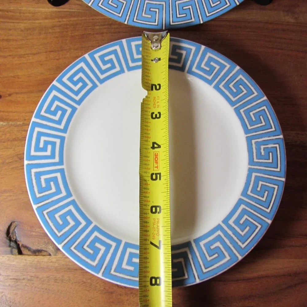 Jonathan Adler silver & blue greek key salad plates - pair of 2 (W5108)